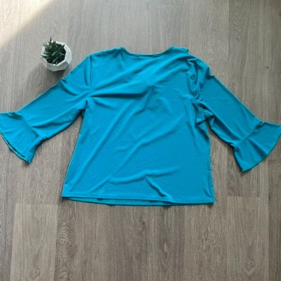 Tradition Blue V Neck Blouse with Bracelet Length Sleeves - Picture 8 of 9